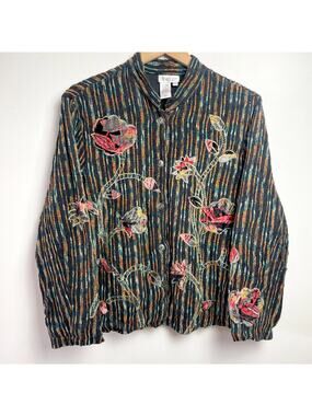 Vintage 90s Whimsigoth Velvet Jacket Sz Large Fairy Grunge Textured Floral Top